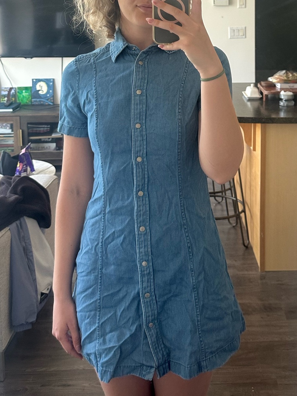 Calvin Klein Jeans Denim Mini Shirt Dress - Logo Patch - Snap Front